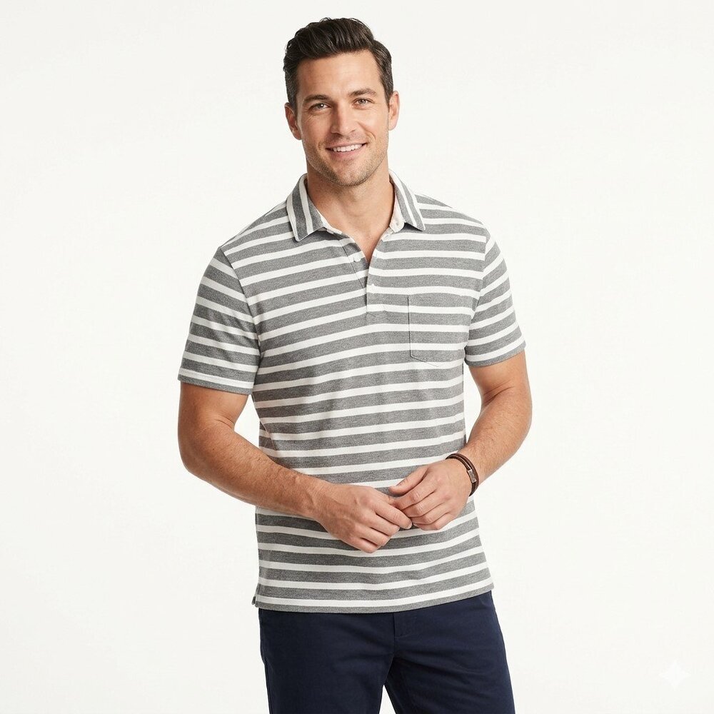 BANANA REPUBLIC PERFORMANCE PLIQUE BRAND Men's Grey and White Polo - L
